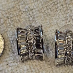 Nolan Miller Half Hoop Rhinestone Baguette Earrings